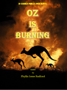 Image of OZ Is Burning anthology with kangaroos jumping away from fire